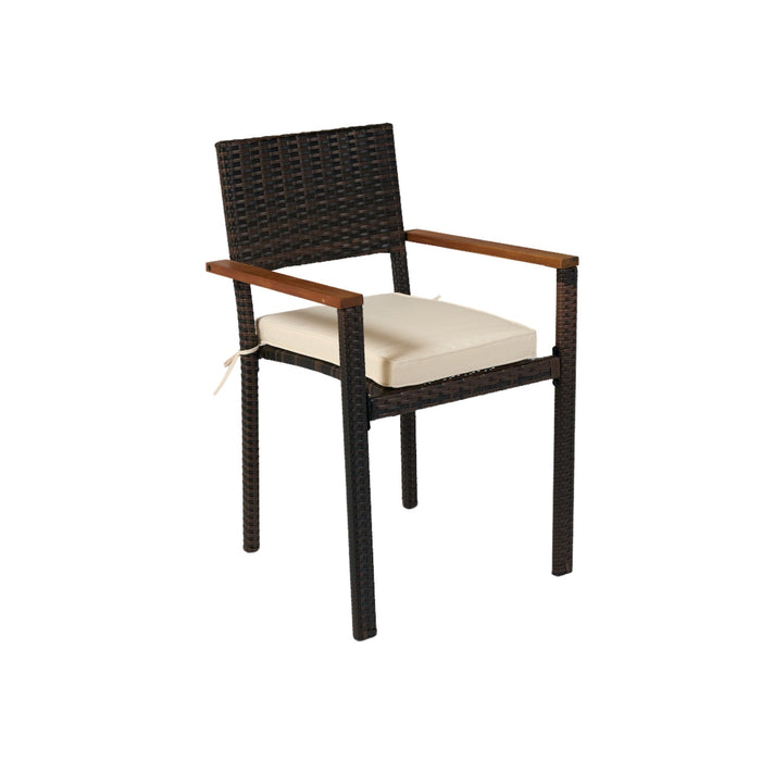 7 Piece Outdoor Patio Wicker Dining Set Patio Wicker Furniture Dining Set With Top - Brown / Cream