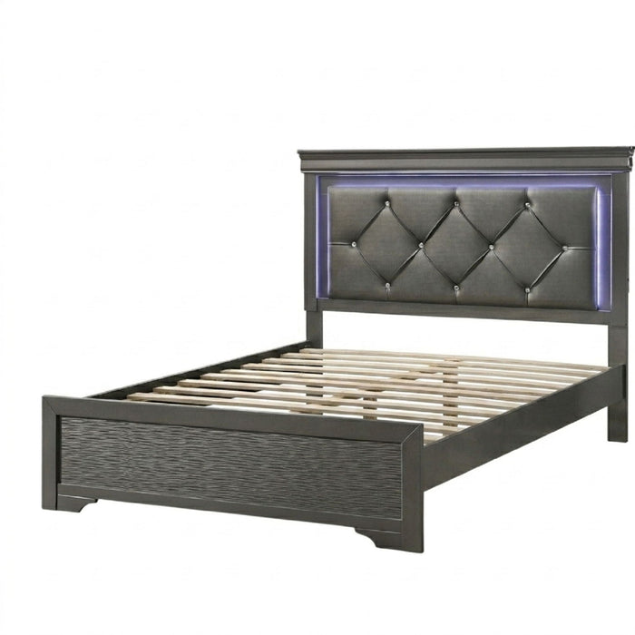 Tufted Headboard Bed With LED Lighting
