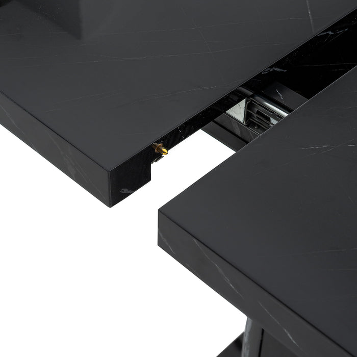 Modern Rectangle Dining Table With Stretchable Top, Storage Cabinet