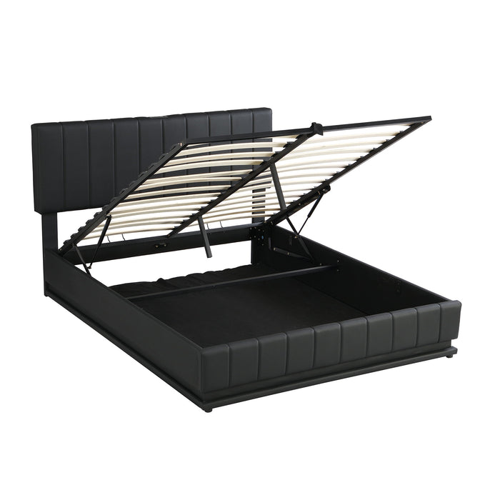 Upholstered Bed With Hydraulic Storage System And LED Light, With Sockets And USB Ports