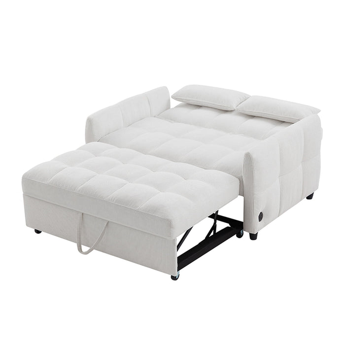 Loveseat Sofa Pull-Out Bed With Adjustable Backrest, 3 USB Ports And 2 Lumbar Pillows For Living Room