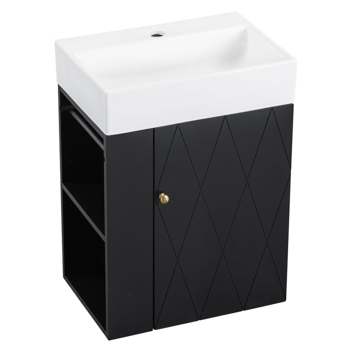 Modern Bathroom Vanity With Sink, Diamond Pattern Doors