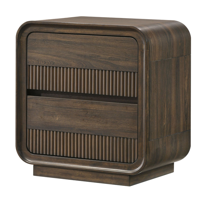 Flair Rounded Edges Nightstand, 2 Drawer Storage - Brown