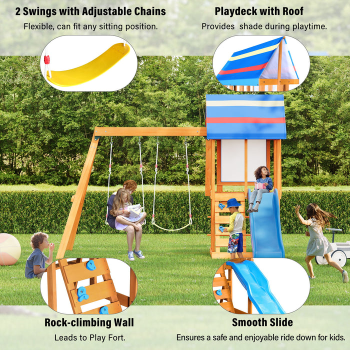 Children's Playset 3 In 1 With Slide, Swings, And Climber