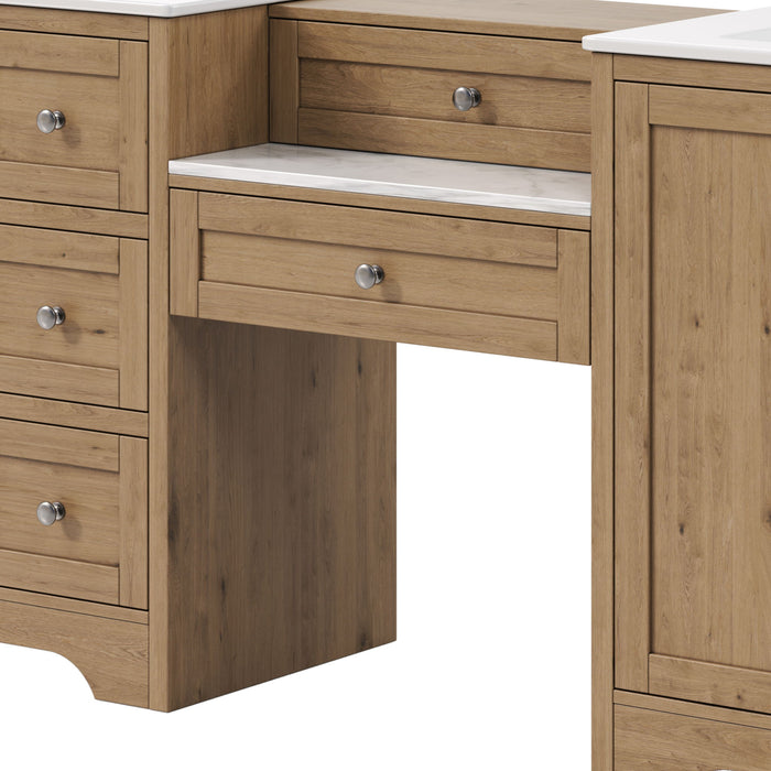 Double Sink Bathroom Vanity With Countertop, 2 Ceramic Sinks, 6 Drawers, Soft Close Design