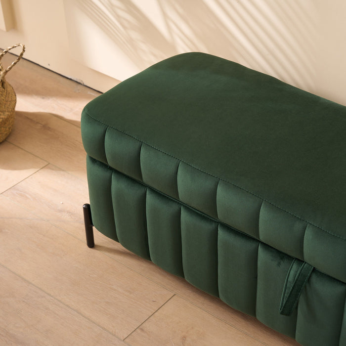 Wide Upholstered Velvet Storage Soft Bench Ottoman With Metal Legs