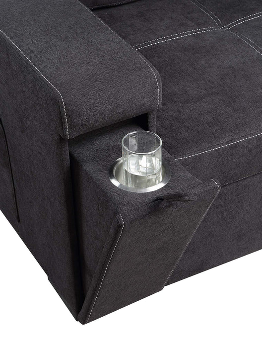 Toby - Woven Fabric Reversible Sleeper Sectional Sofa With Storage Chaise Cup Holder Charging Ports And Pockets