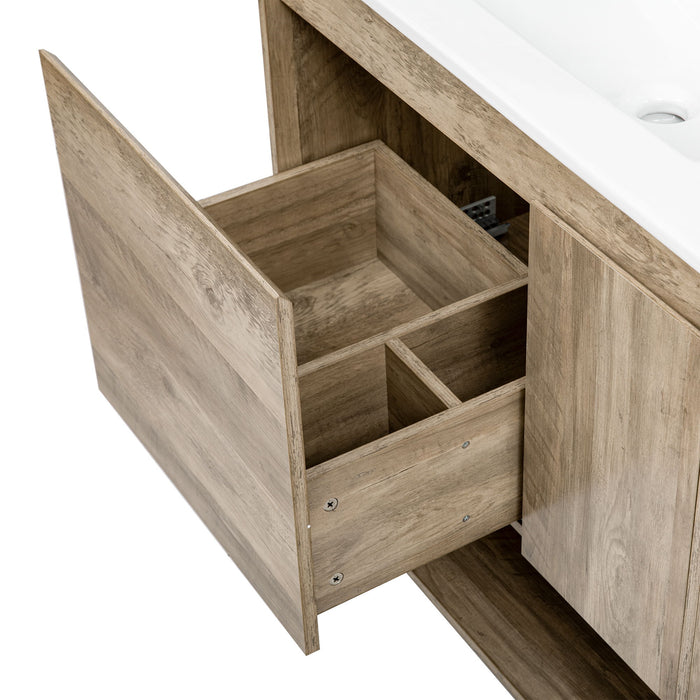 Bathroom Vanity Cabinet With Sink, Sliding Drawer, Soft Closing Door, Open Shelf - Natural Wood