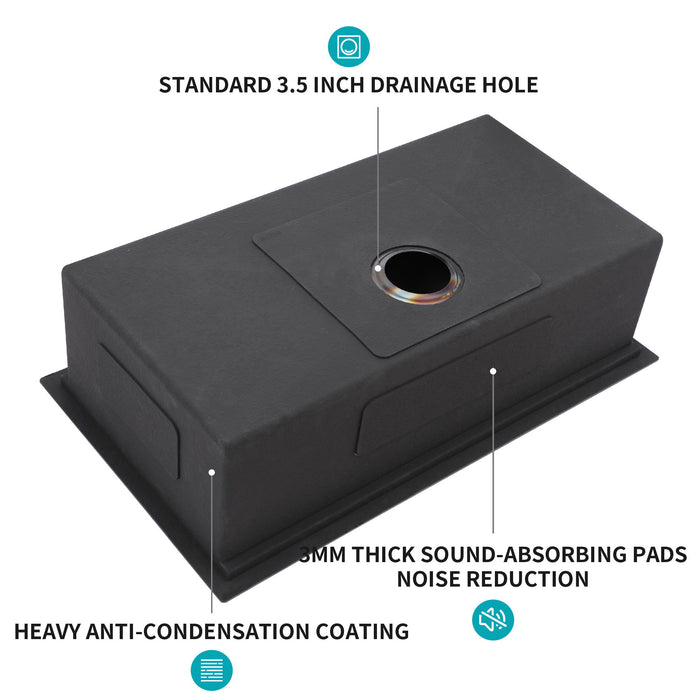 Workstation Kitchen Sink 30" X 18" X 10" Single Bowl Undermount 16 Gauge - Gunmetal Black