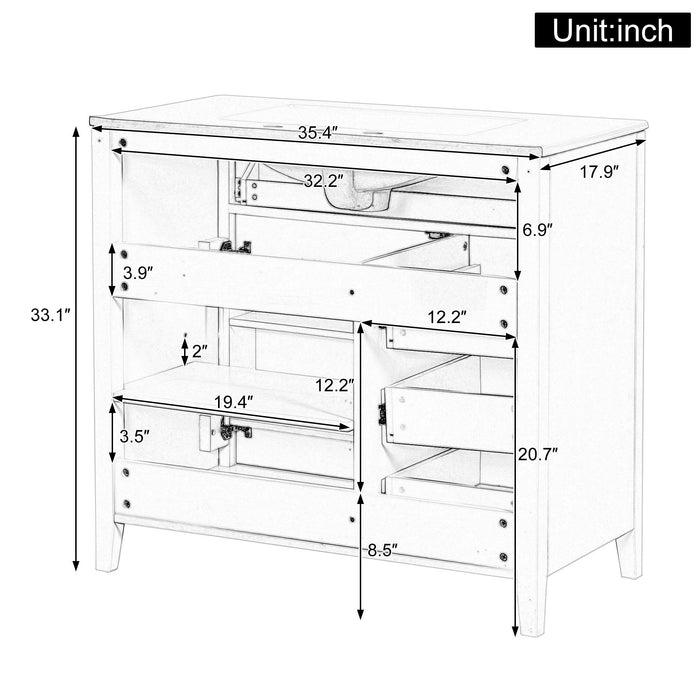 Bathroom Vanity With Sink, 3 Drawers & Cabinet With Adjustable Shelves
