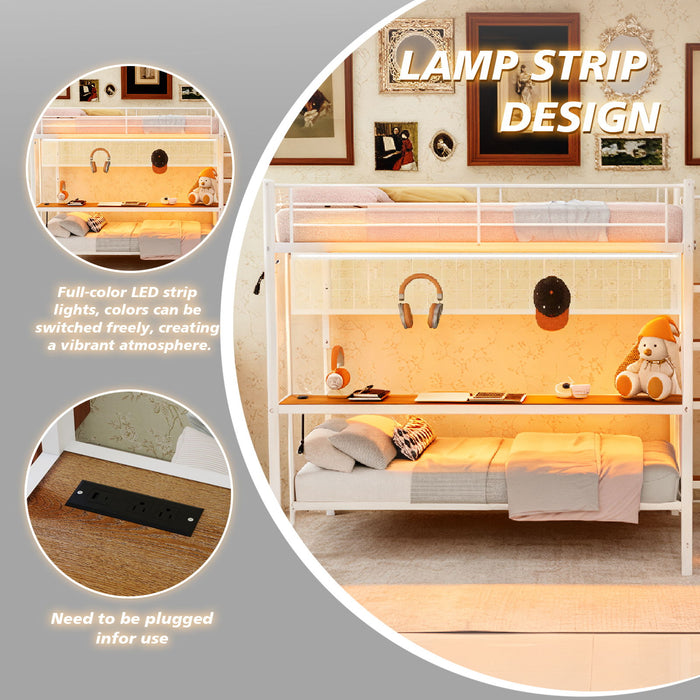 Bunk Bed With Built In Desk And LED Lighting