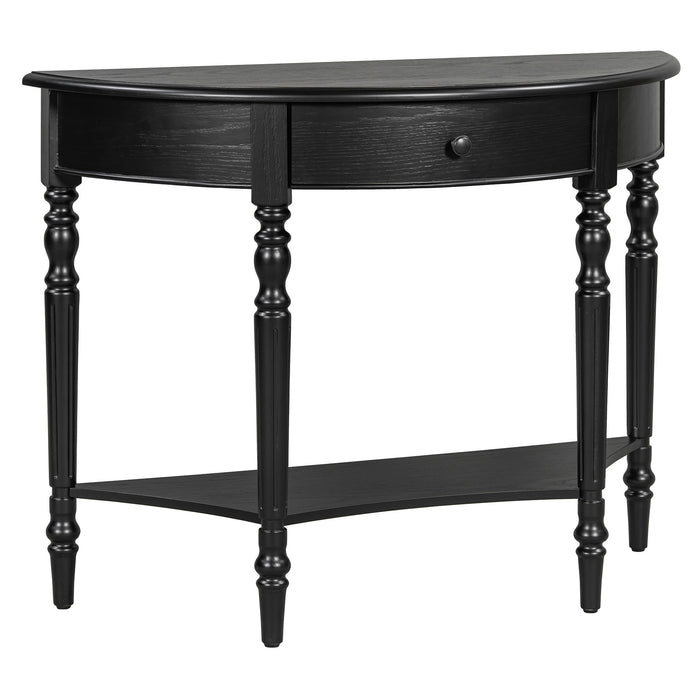 Half Moon Console Table With Drawer & Shelf Accent Table For Entryway - Black