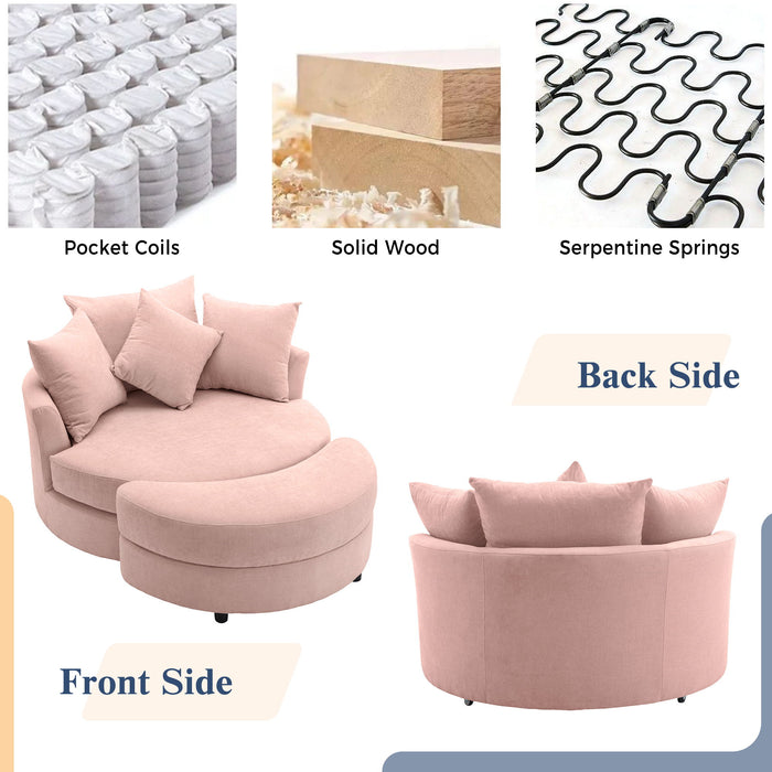 360° Swivel Accent Barrel Chair With Storage Ottoman & 4 Pillows, Modern Leisure Chair Round Accent For Living Room