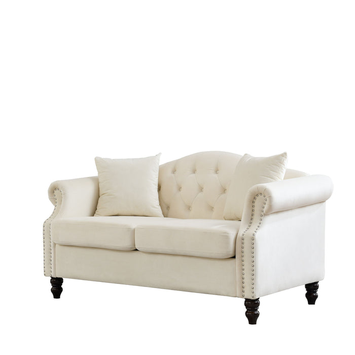 2 Seater Chesterfield Sofa With Rolled Arms And Nailhead Trim For Living Room