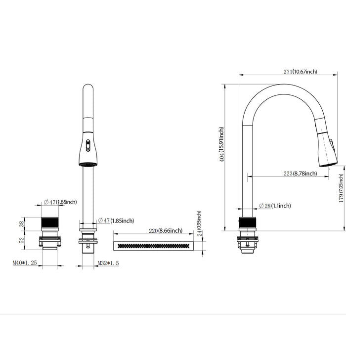 Drop In Waterfall Kitchen Sink With Pull Out Faucet & Cup Washer