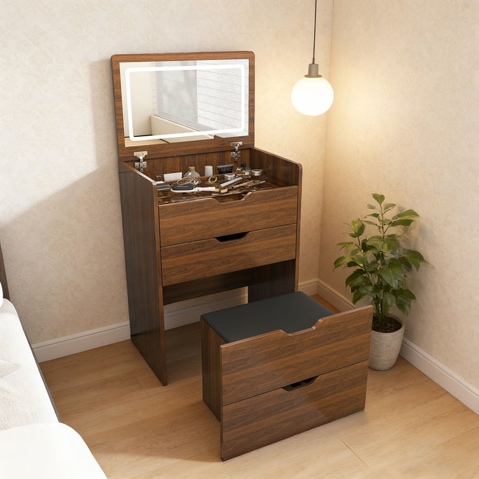 Vanity Desk With Lighted Mirror & Stool