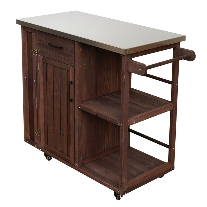 Outdoor Kitchen Island Prep Station With Lockable Wheels, Ample Storage, Towel & Spice Racks