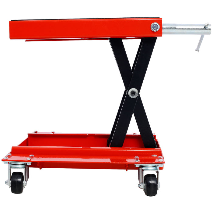 Heavy Duty Motorcycle Lift Jack With Dolly Tray And Wide Deck - Red