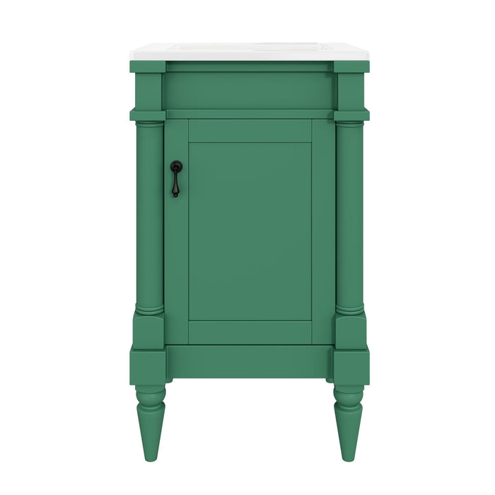 Bathroom Vanity With Sink, Compact Storage Cabinet With Door, Adjustable Shelf, Rectangular Style - Green