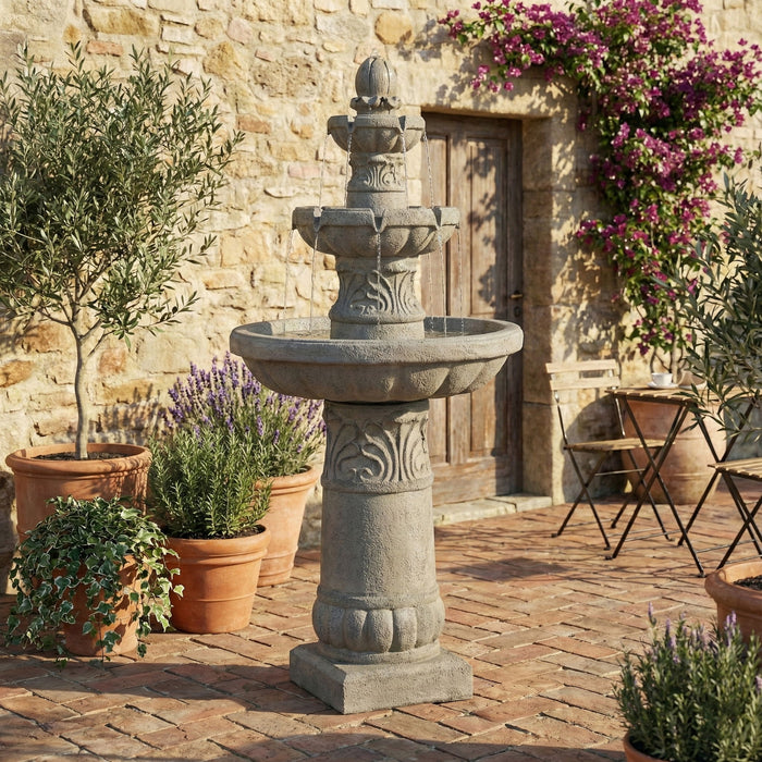 3 Tier Outdoor Garden Fountain With LED Lights - Gray