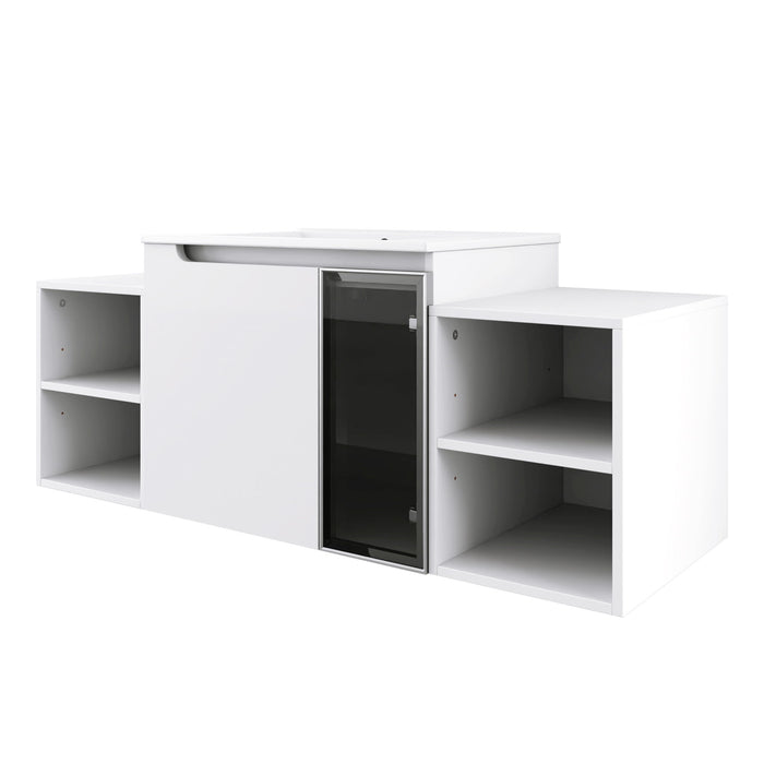 Wall Mounted Bathroom Vanity With Sink, Cabinet & Half Door