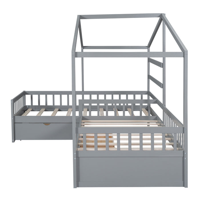 L Shape Platform Bed With 3 Storage Drawers