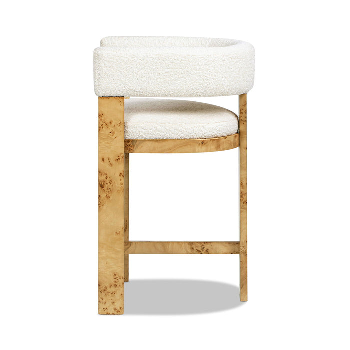Vavona - Burl Upholstered Barrel Back Counter Height Bar Stool - Polar Off White