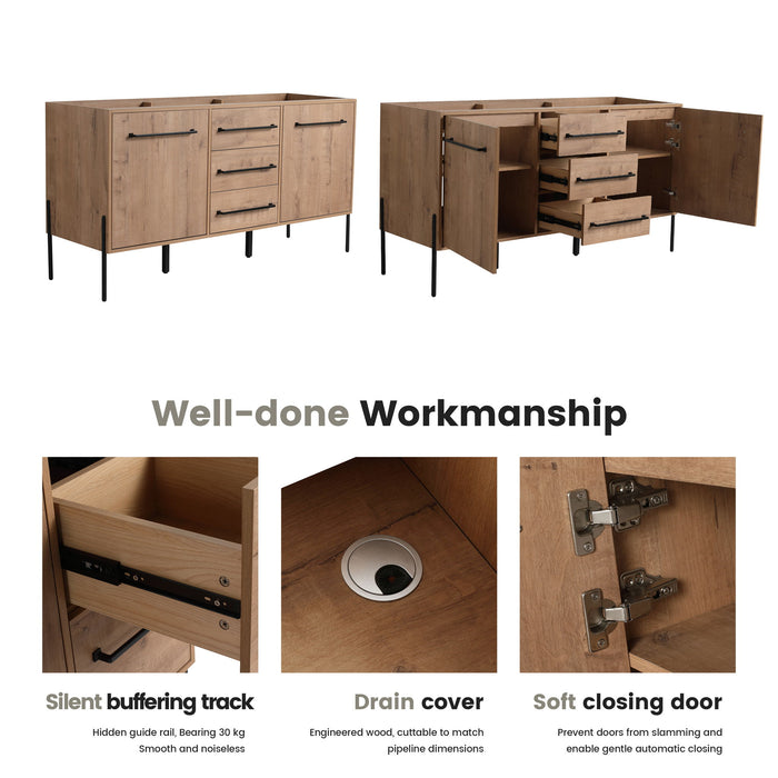 60" Freestanding Bathroom Vanity With Soft Close Doors And Drawers, (Vanity Only) - Imitative Oak