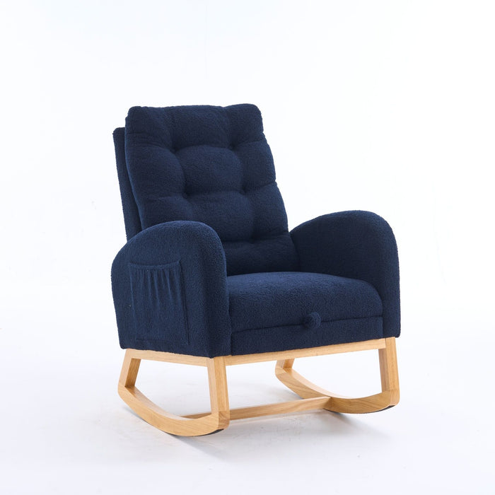 Ly-5104 - Accent Rocking Chair With Footrest & Storage Pocket For Living Room - Blue