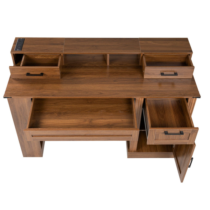 Office Desk With Storage Cabinet, Charging Station, Monitor Stand & Pegboard