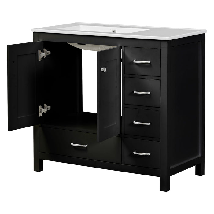 Bathroom Vanity With Ceramic Sink Combo, Abundant Storage Cabinet 2 Soft Close Doors And 5 Drawers