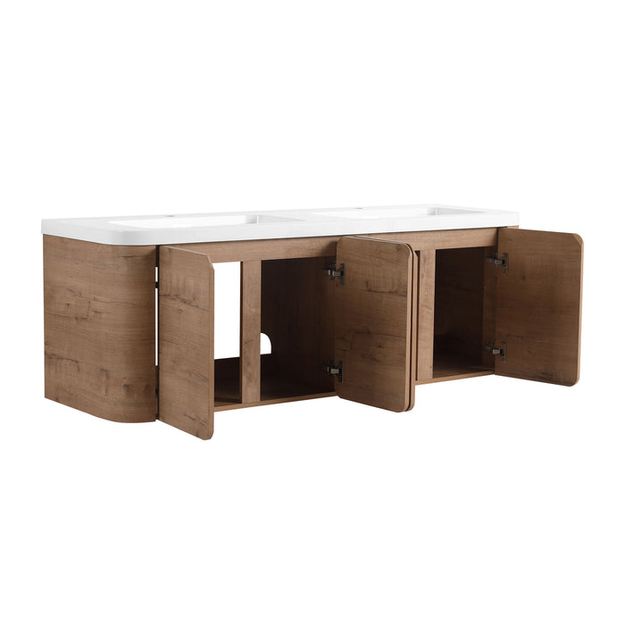 Wall Mounted Bathroom Vanity With Sink, 3 Soft Close Doors