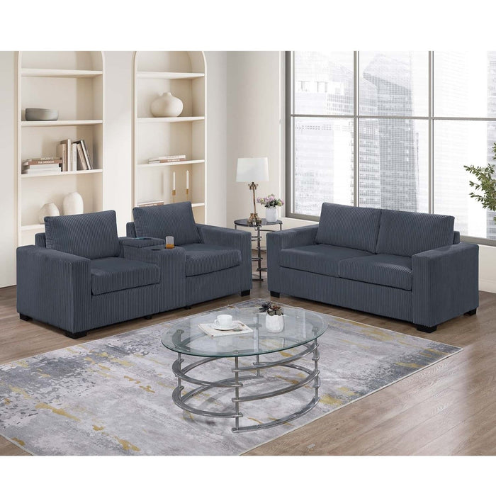 Elegant Simple Sofa Set With Console Cup Holder And Loveseat