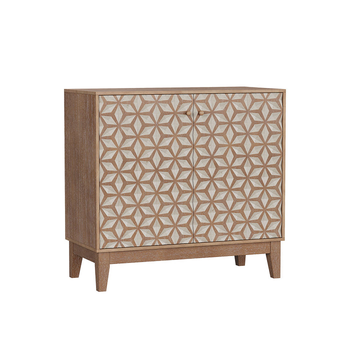 Geometric Design Sideboard With 2 Doors And Adjustable Shelves - Tangerine / Walnut