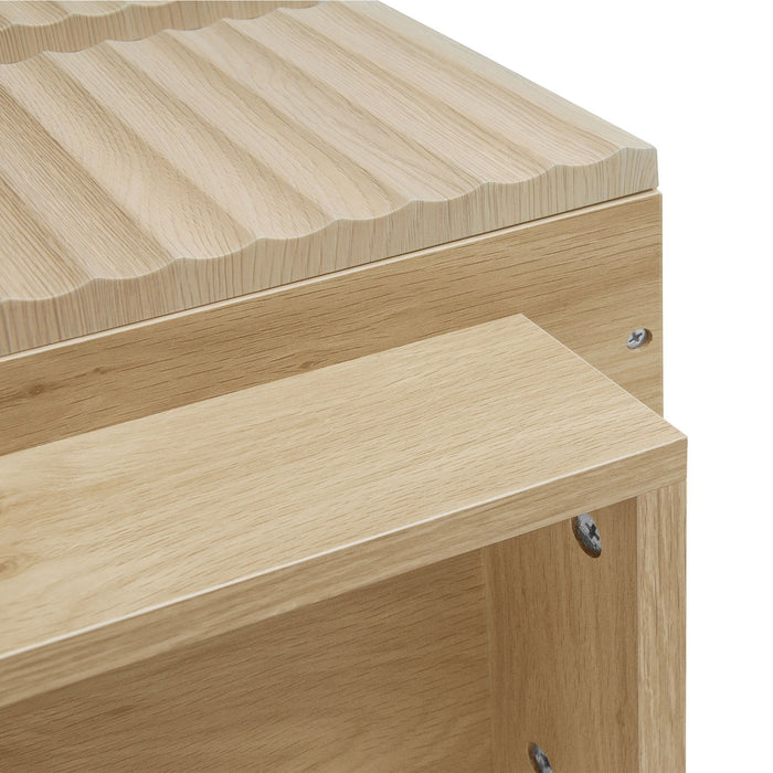 Fluted 6 Drawers Dresser, Double Dresser Chest Of Drawers, Modern Chest Of Drawers With LED, Drawer Organizer For Bedroom, Living Room, Hallway - Natural