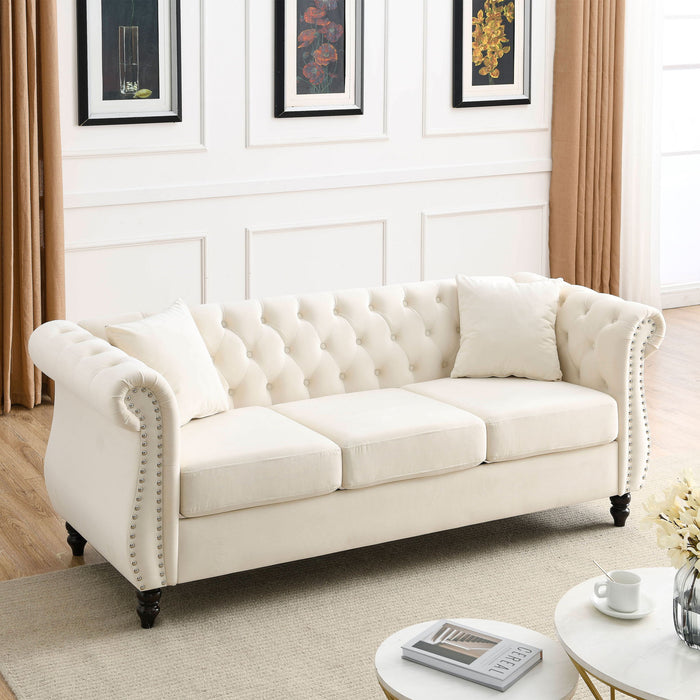 Chesterfield Sofa With Rolled Arms And Nailhead Trim