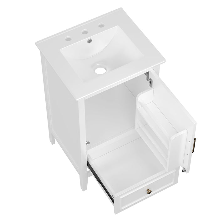Bathroom Vanity With Sink, Adjustable Feet, 1 Drawer And Door Shelf Storage - White