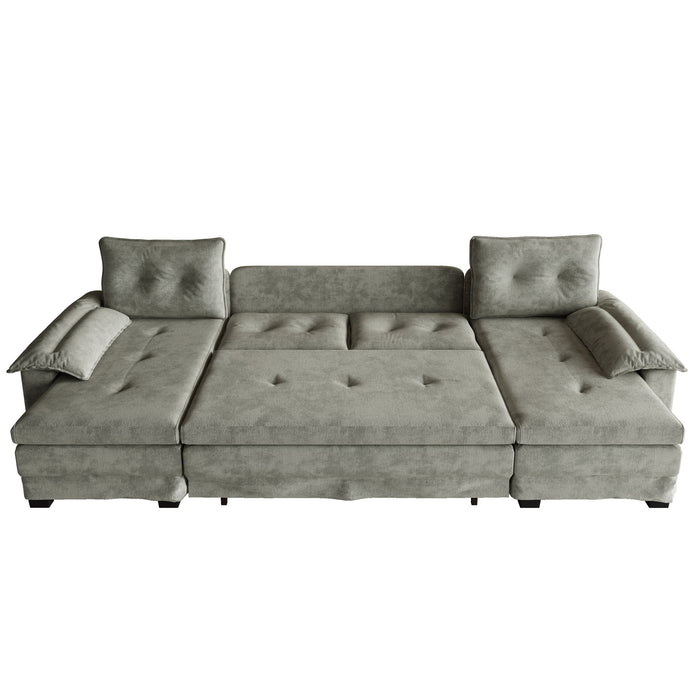 U-Shaped Sleeper Sofa With Pull Out Bed, Removable Armrests & USB Ports For Living Room
