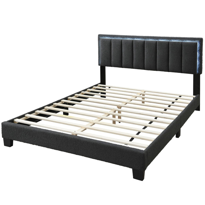 Bed With Channel Tufting And Built In LED Headboard