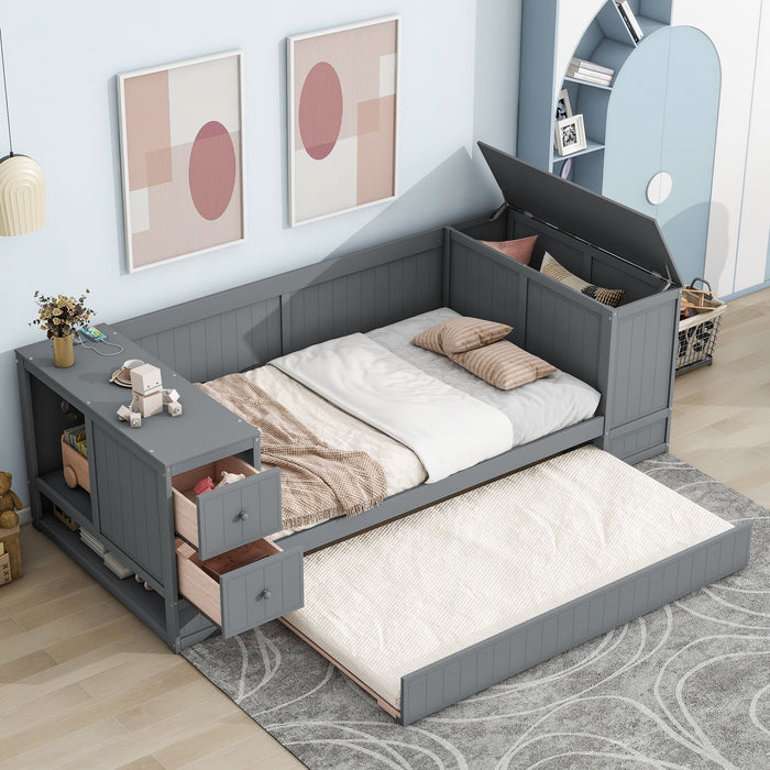 Daybed With Storage Arms, Trundle And Charging Station