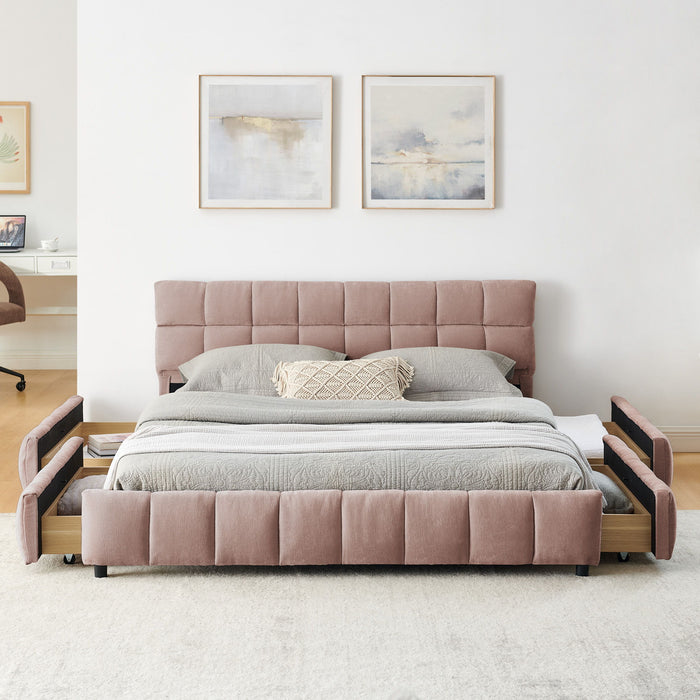 Modern Platform Bed Frame With Thick Chenille Fabric