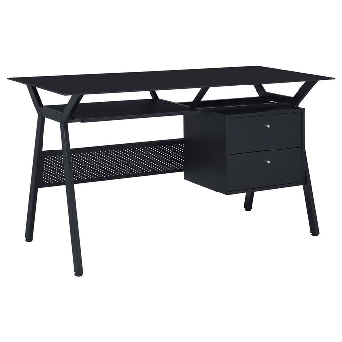 2 Drawer Computer Desk With Keyboard - Black