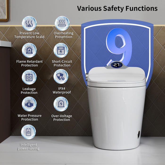Smart Toilet Bidet Combo With Foot Sensor, LED Display, Heated Seat And Airflow, Ceramic - White