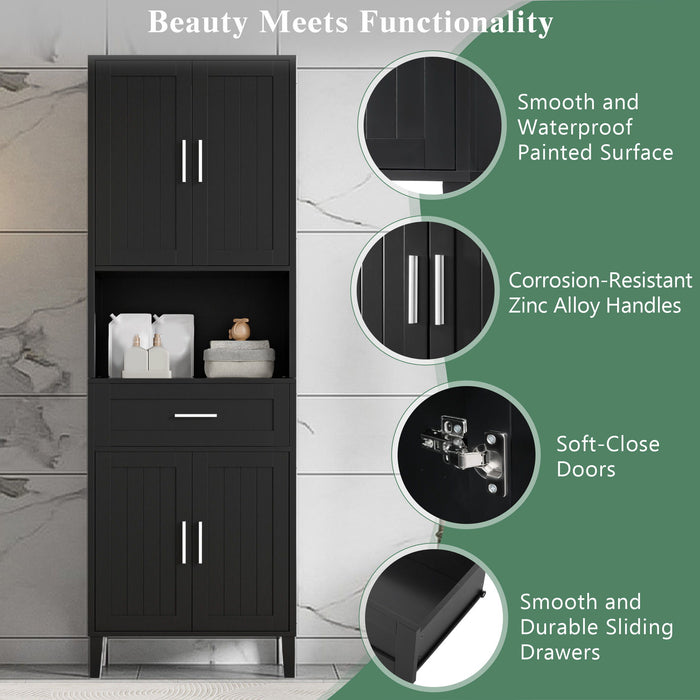 Freestanding Tall Bathroom Cabinet With Soft Close Doors And Adjustable Shelves