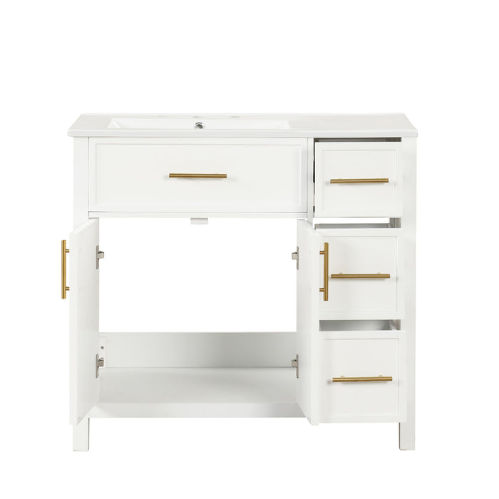 Modern Bathroom Vanity With Sink Top, 2 Doors And 3 Drawers
