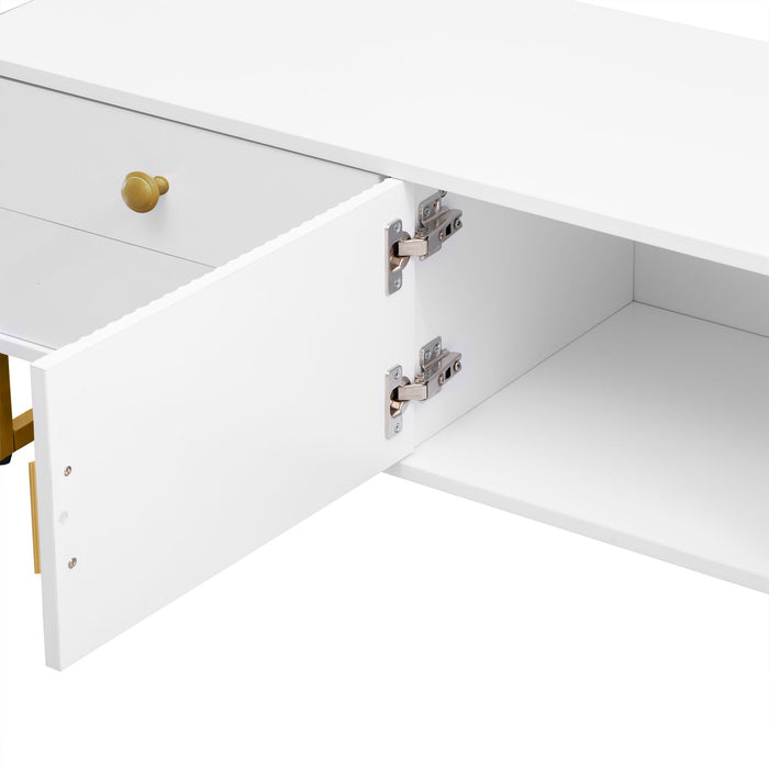 TV Media Console Table, TV Stand With Storage For Living Room - White