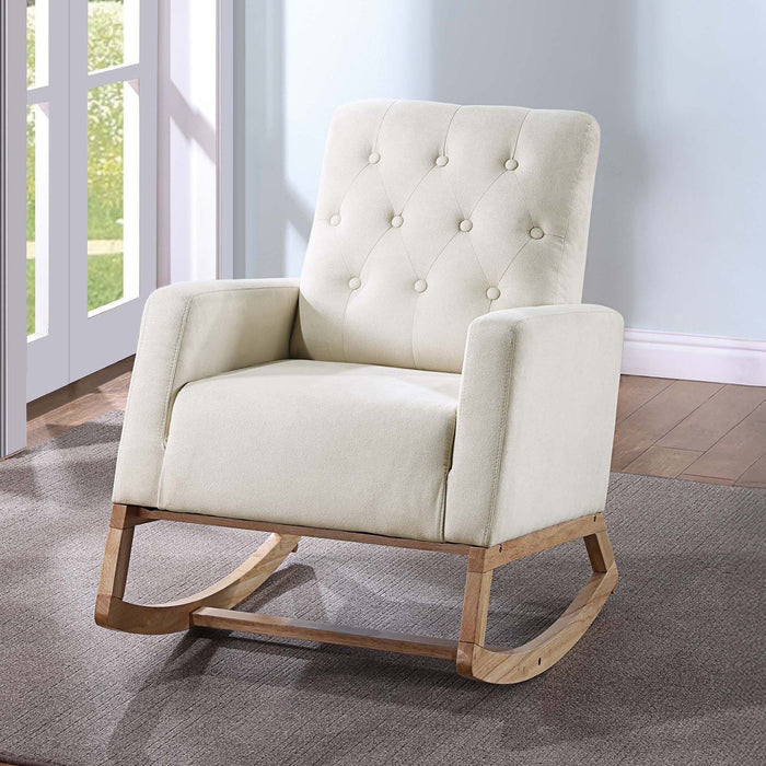 Rocker Chair With Tufted Back - Beige / Ivory