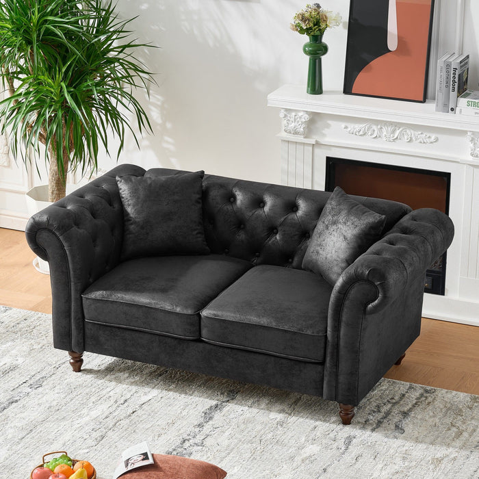 Chesterfield Loveseat, High Tech Fabric Roll Armrest