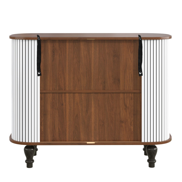 Fluted Liquor & Coffee Bar Cabinet With 6 Wine Racks And 3 Glass Holders