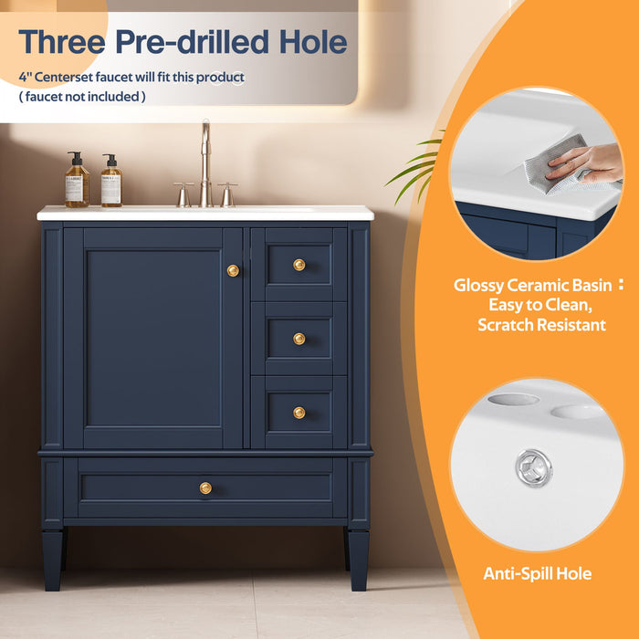 Bathroom Vanity With Sink, 3 Drawer Storage Cabinet